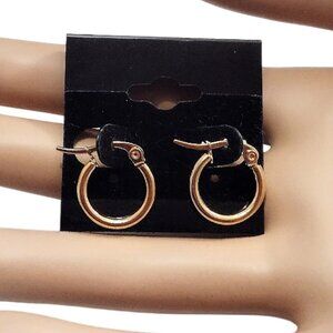5/8" Gold 2mm Small Hoop Pierced Earrings 15mm Stainless Steel Nickel Free